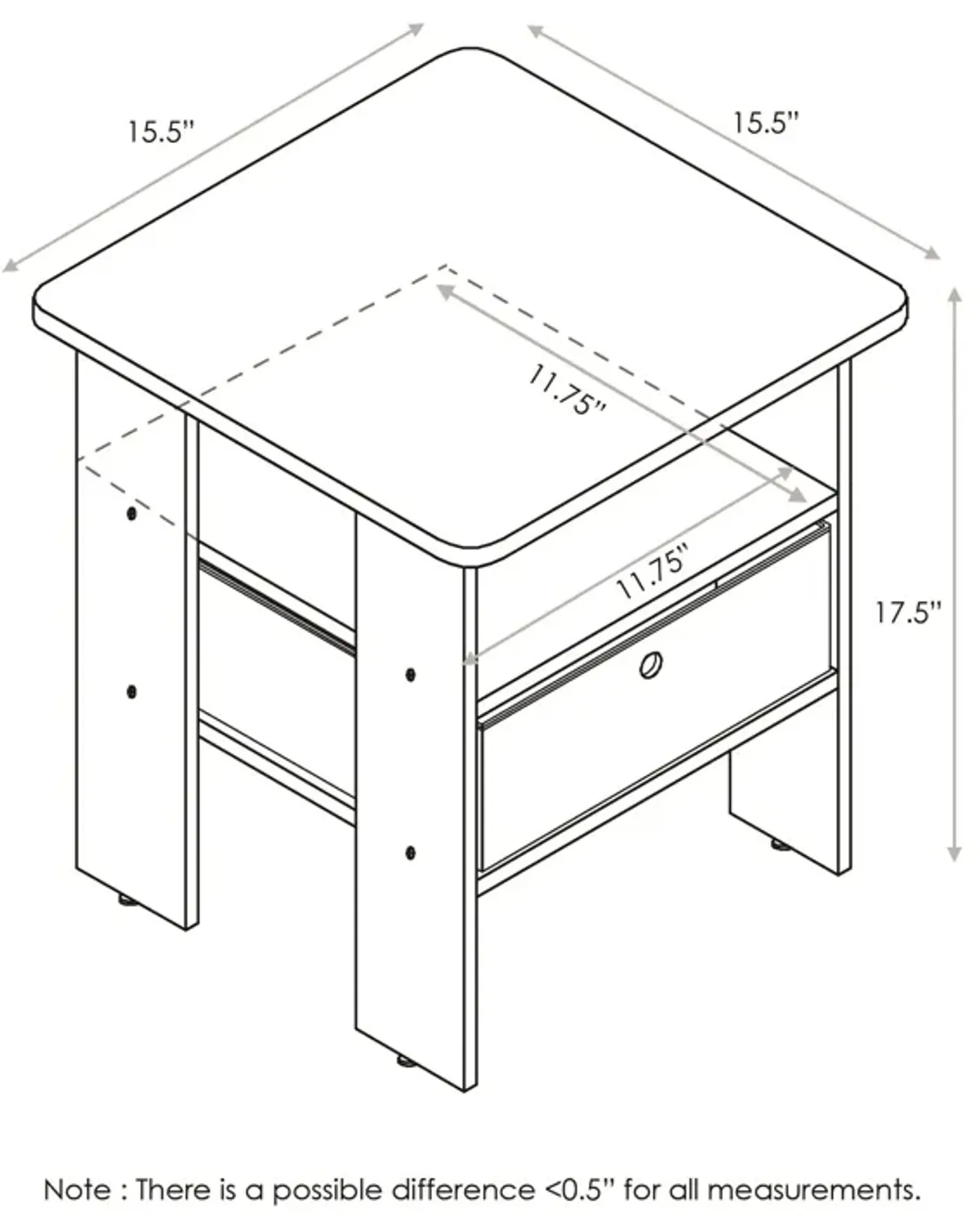 Furinno Andrey End Table / Side Table / Night Stand / Bedside Table with Bin Drawer, Americano/Medium Brown