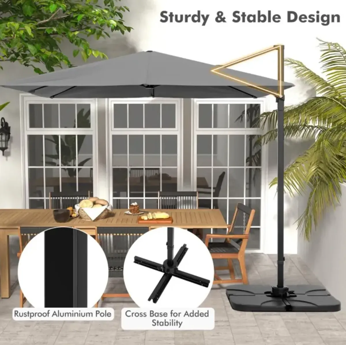 Hivvago 9.5 Feet Square Patio Cantilever Umbrella with 360° Rotation