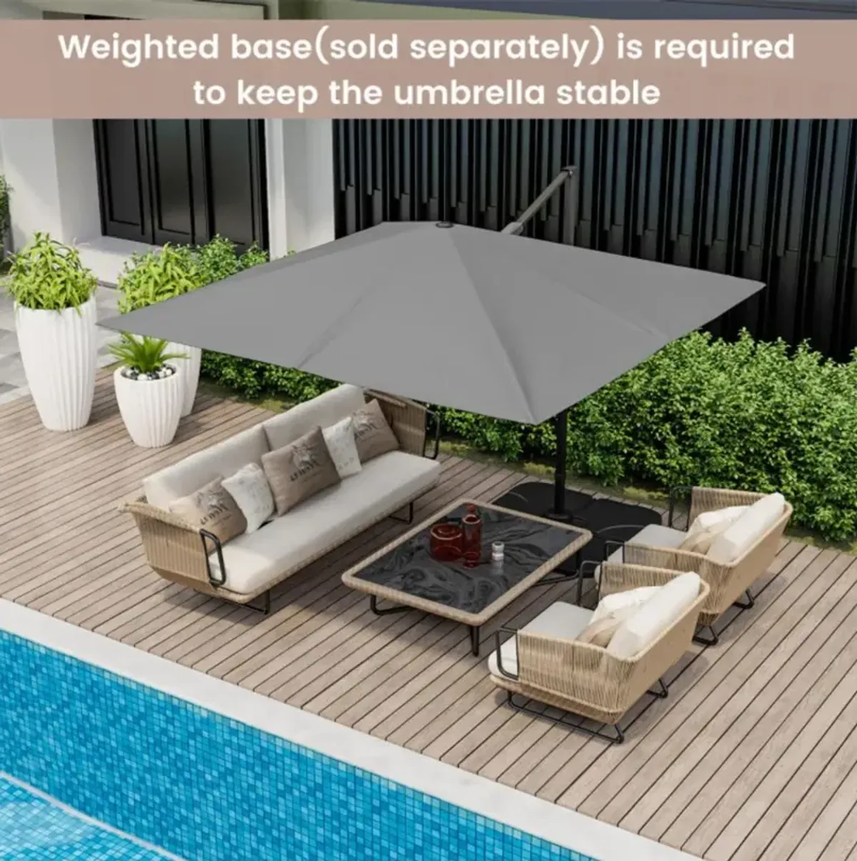 Hivvago 9.5 Feet Square Patio Cantilever Umbrella with 360° Rotation