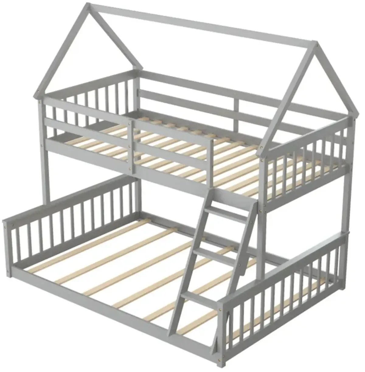 Hivvago Twin Over Full House Bunk Bed with Ladder and Guardrails