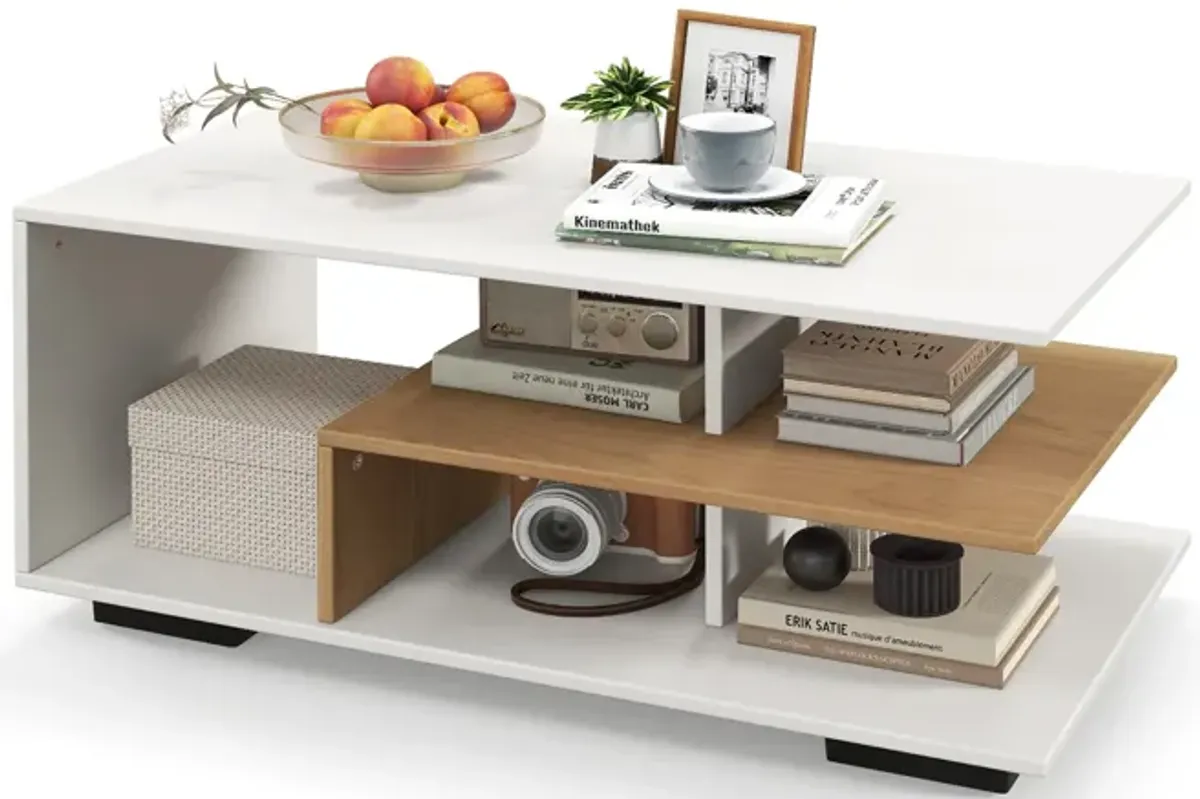 Rectangular Coffee Table with L-shaped Middle Shelf