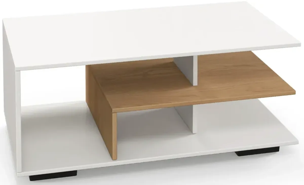 Rectangular Coffee Table with L-shaped Middle Shelf