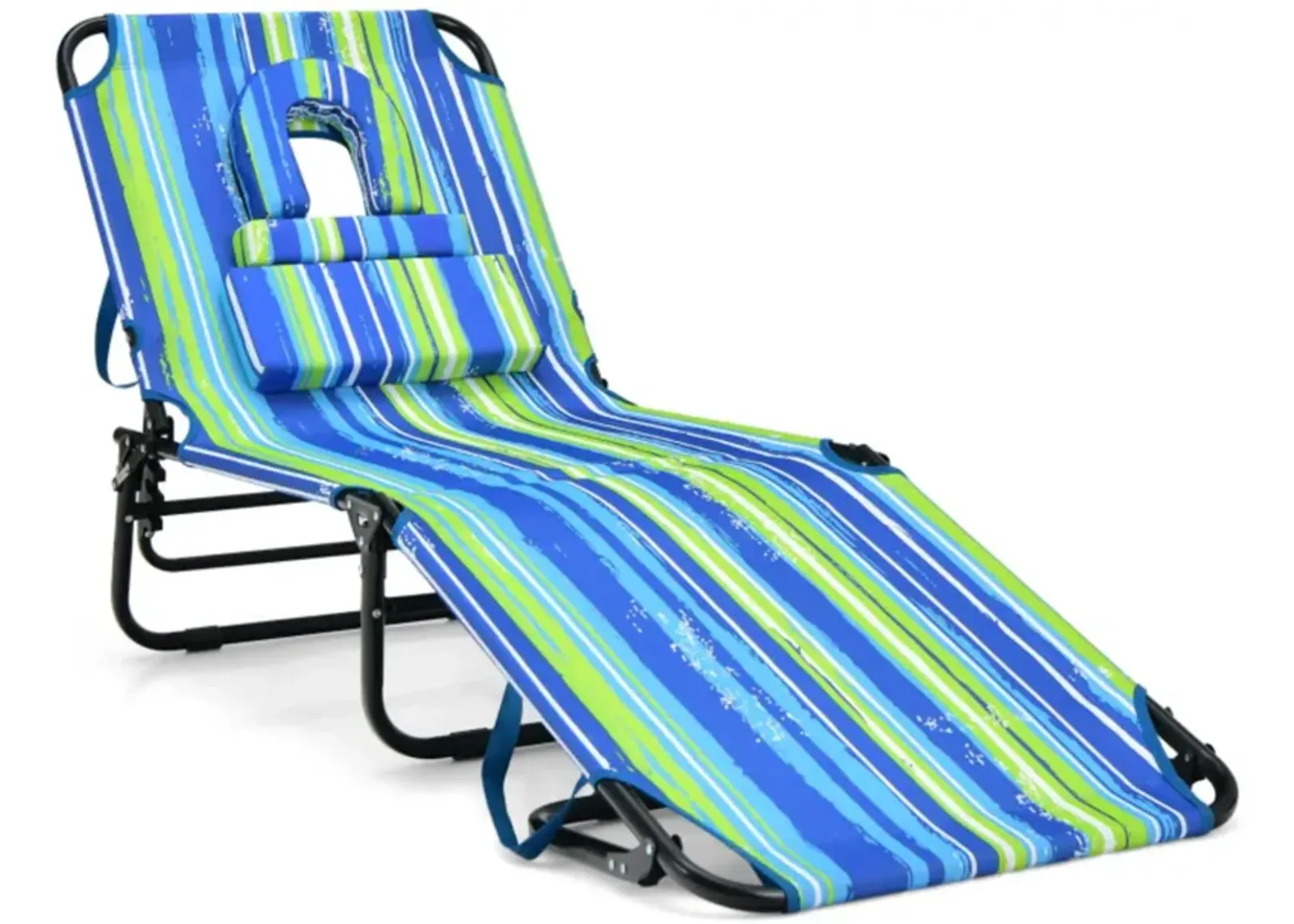 Hivvago Beach Chaise Lounge Chair with Face Hole and Removable Pillow