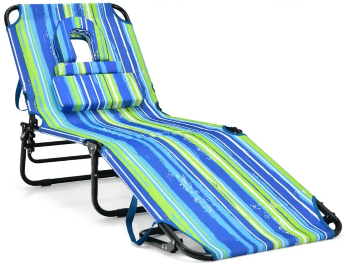 Hivvago Beach Chaise Lounge Chair with Face Hole and Removable Pillow