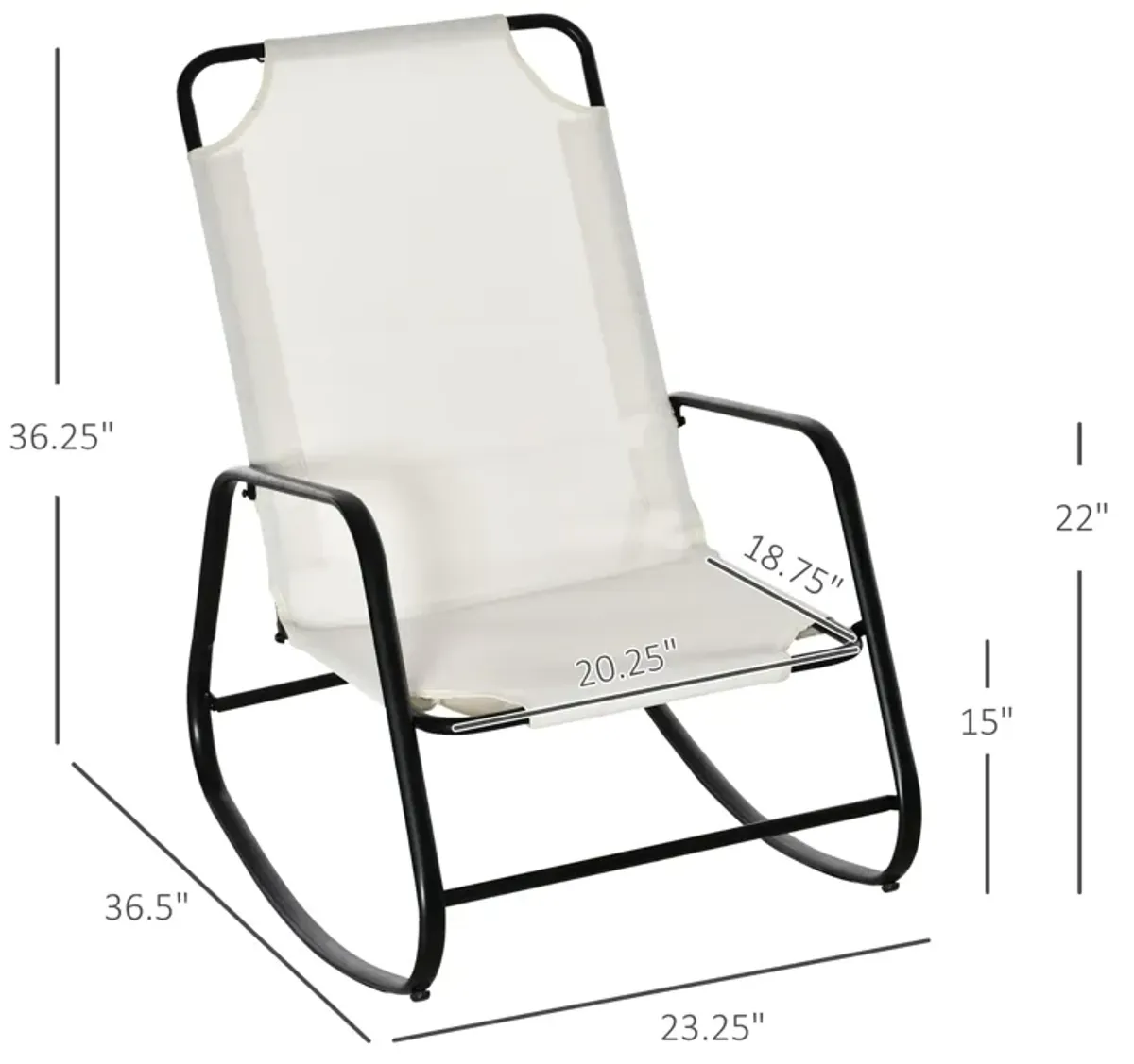 Cream Outdoor Relaxer: White Sling Rocking Chair for Patio