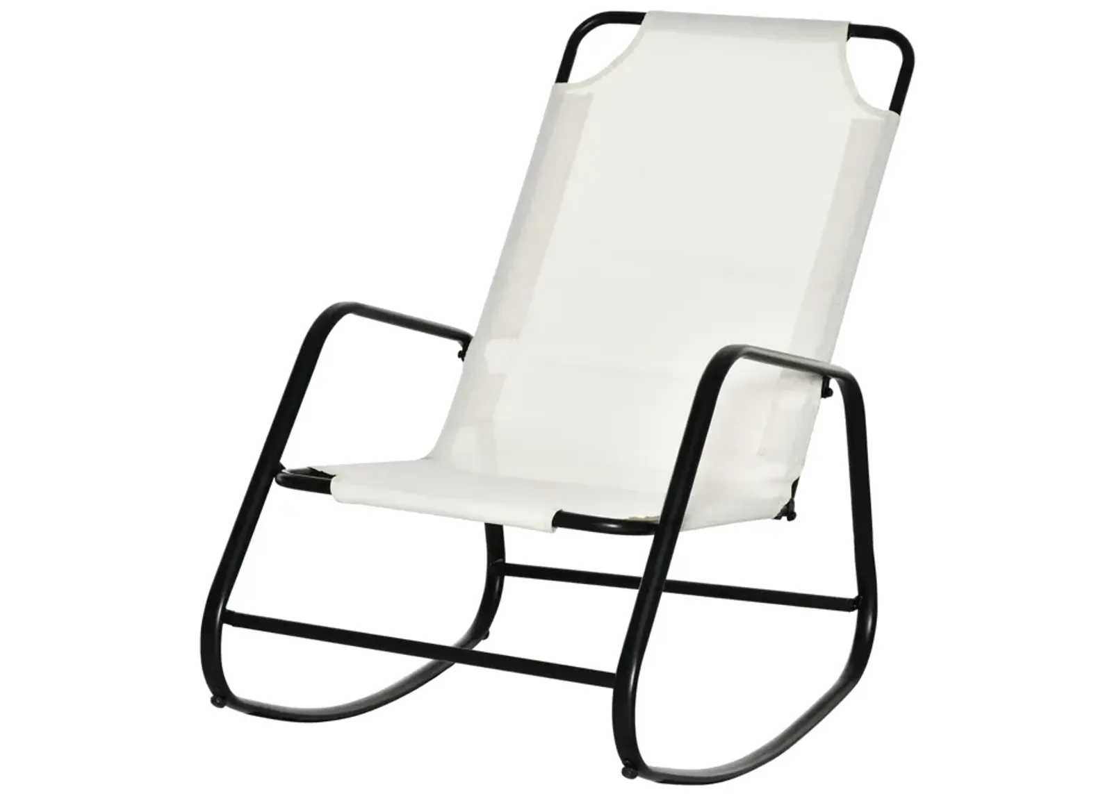 Cream Outdoor Relaxer: White Sling Rocking Chair for Patio