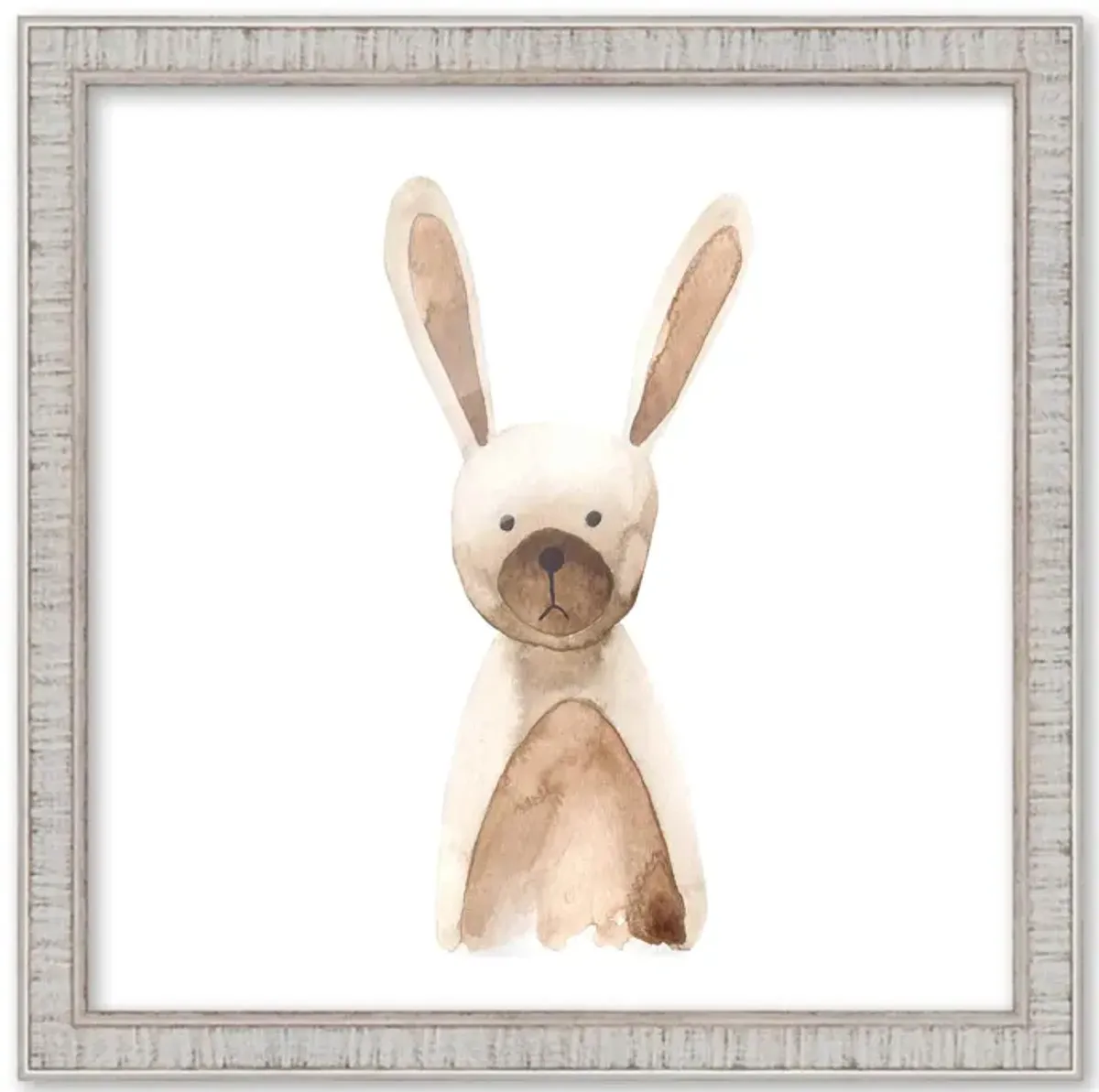 10x10 Framed Nursery Wall Art Watercolor Rabbit Poster in Rustic White Wood Frame For Kid Bedroom or Playroom