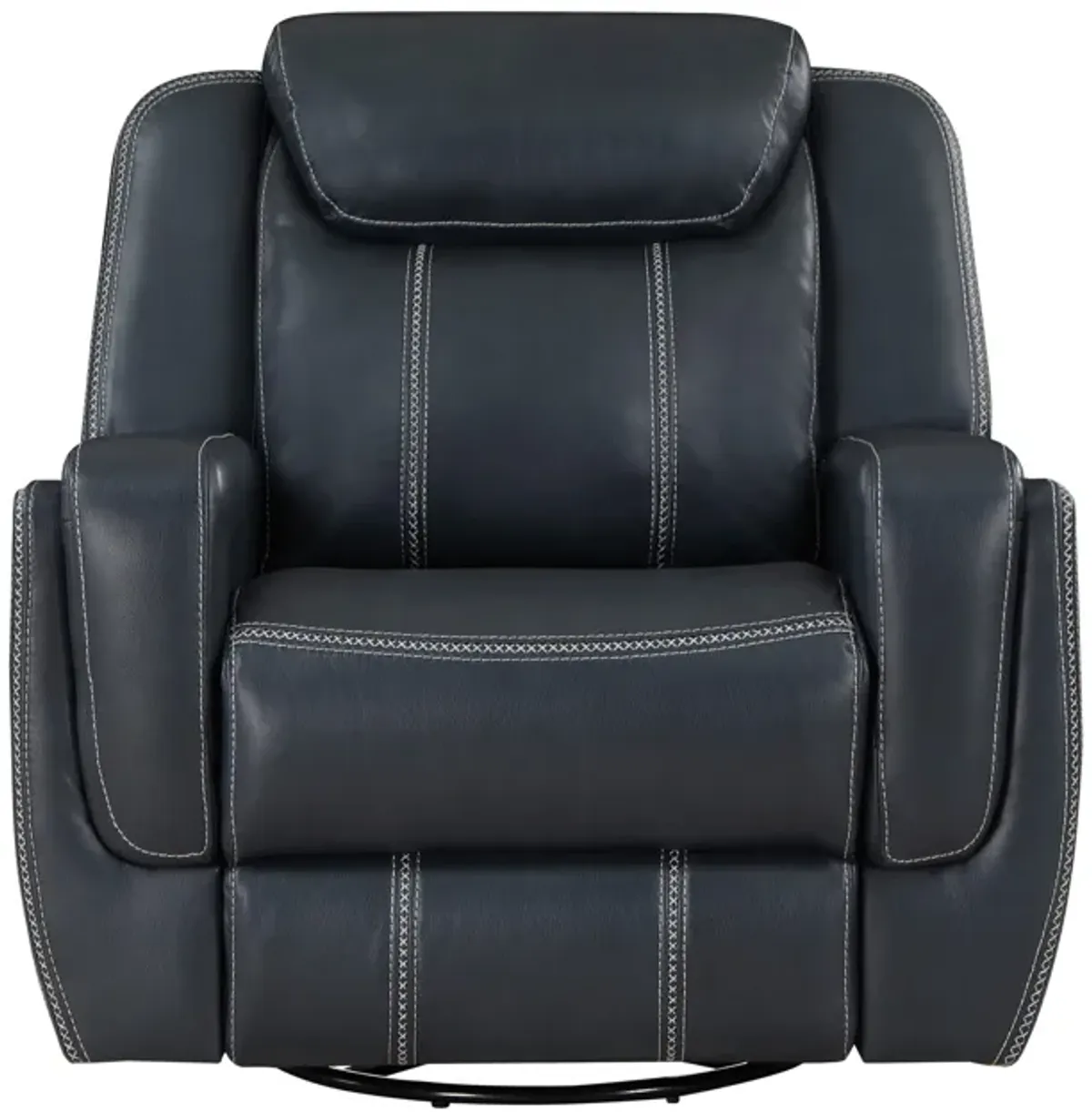 Louise 40 Inch Swivel Glider Manual Recliner Chair, Blue Faux Leather - Benzara