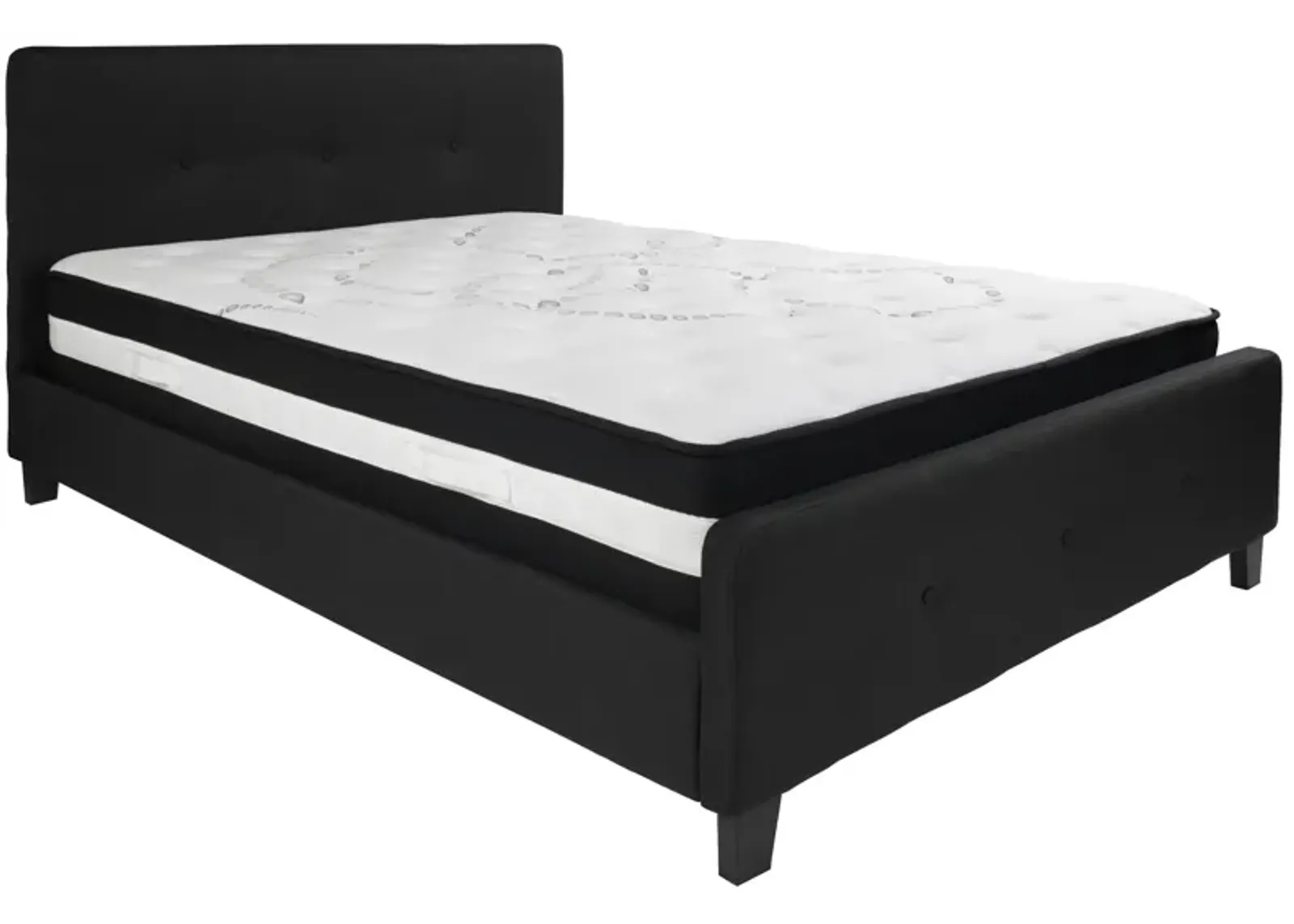 Tribeca Queen Size Tufted Upholstered Platform Bed in Black Fabric with Pocket Spring Mattress