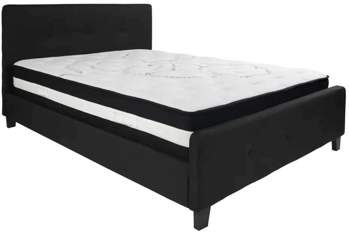 Tribeca Queen Size Tufted Upholstered Platform Bed in Black Fabric with Pocket Spring Mattress