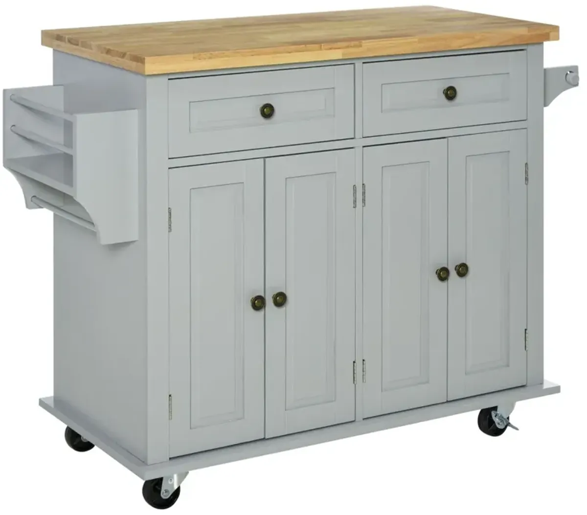 Gray Kitchen Assistant: Rolling Island with Rubber Wood Top and Storage