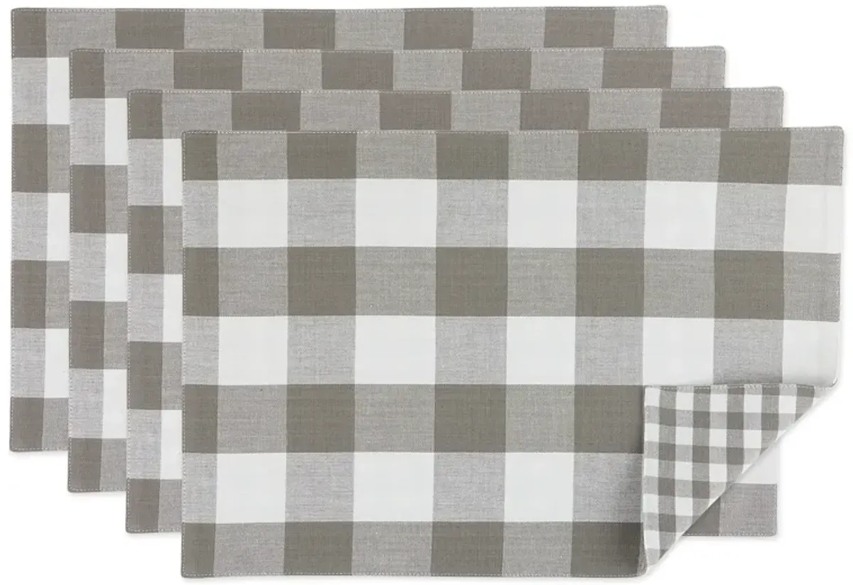 Set of 4 White and Gray Rectangular Gingham Checkered Placemat  17"