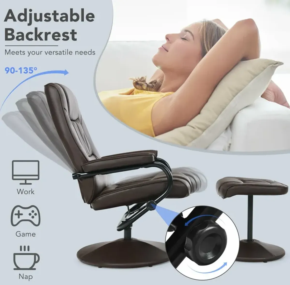 360° PVC Leather Swivel Recliner Chair with Ottoman