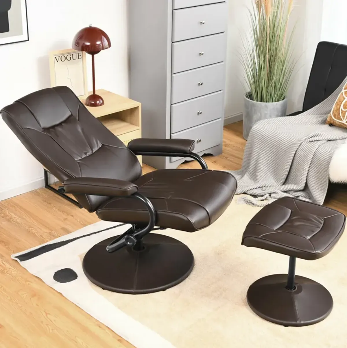 360° PVC Leather Swivel Recliner Chair with Ottoman