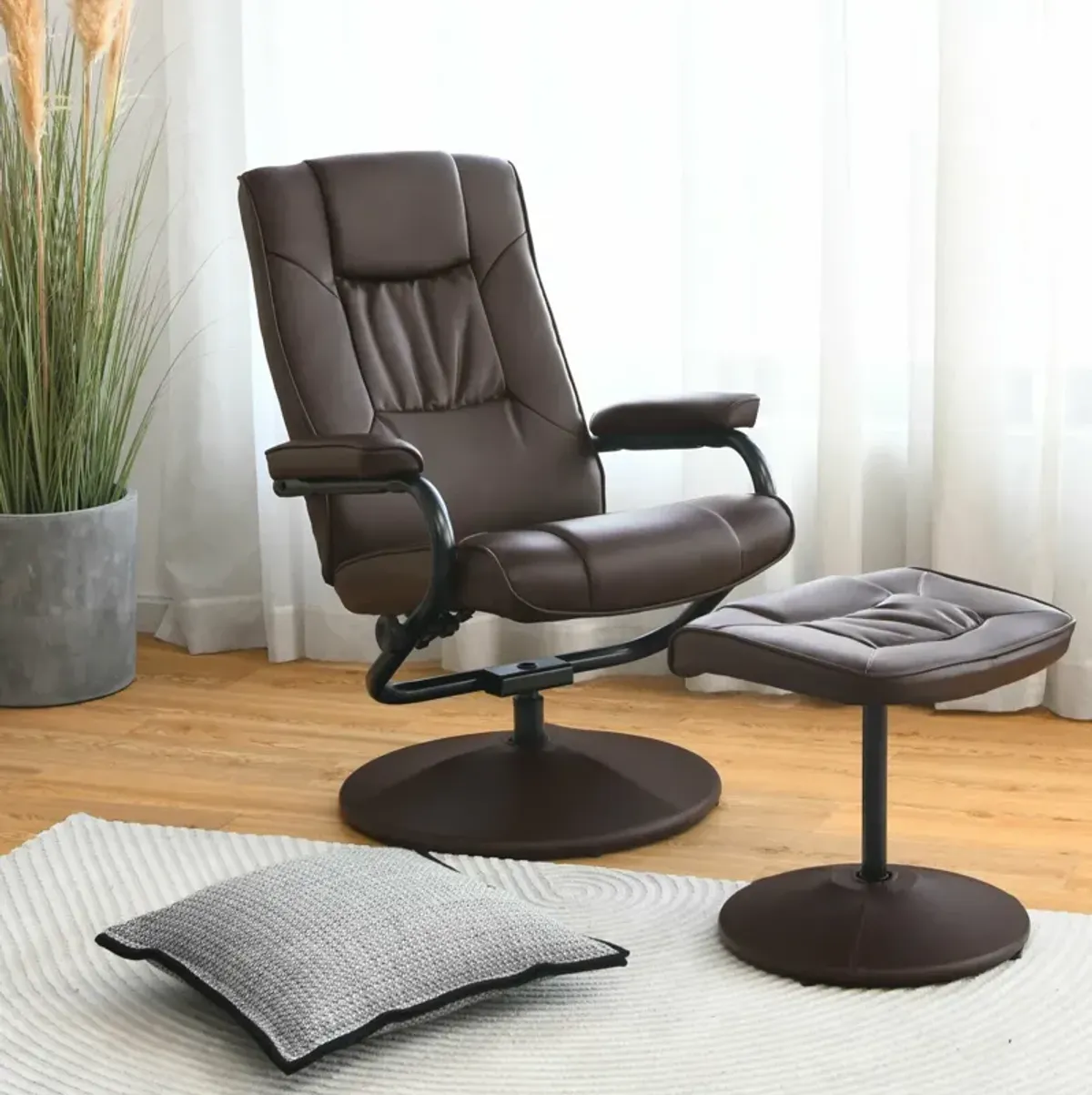 360° PVC Leather Swivel Recliner Chair with Ottoman