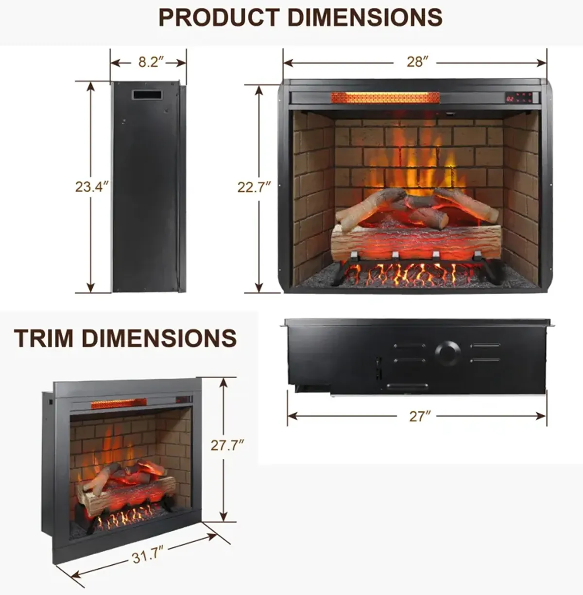 Streamdale 28" Infrared Electric Fireplace with Trim, Touch Panel Heater, Firebox and Sound