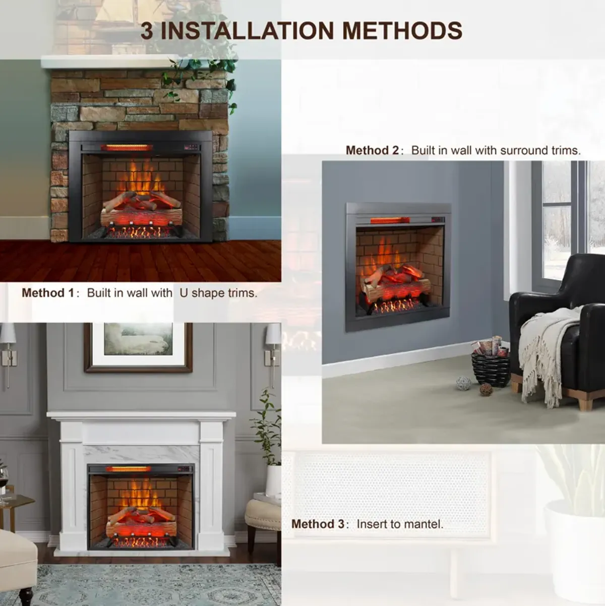 Streamdale 28" Infrared Electric Fireplace with Trim, Touch Panel Heater, Firebox and Sound