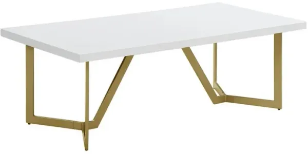 Best Quality Furniture White wood top coffee table w/ gold color iron legs