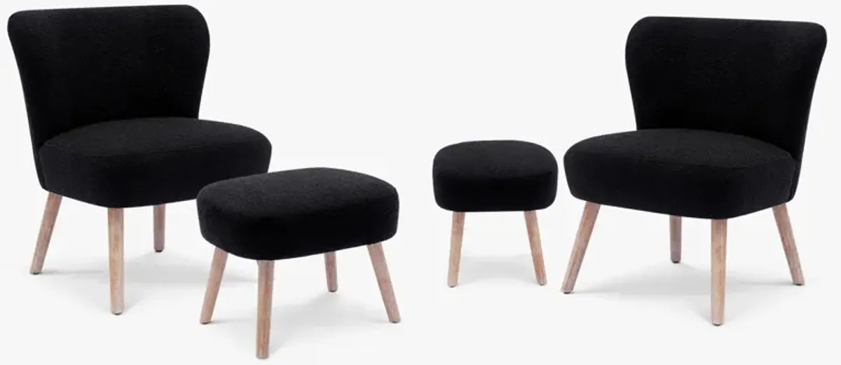 WestinTrends Genevieve 4-Piece Set Mid-Century Boucle Accent Chairs with Ottoman Foot Stools
