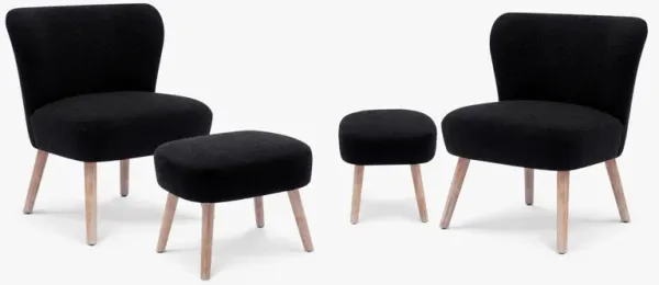 WestinTrends Genevieve 4-Piece Set Mid-Century Boucle Accent Chairs with Ottoman Foot Stools