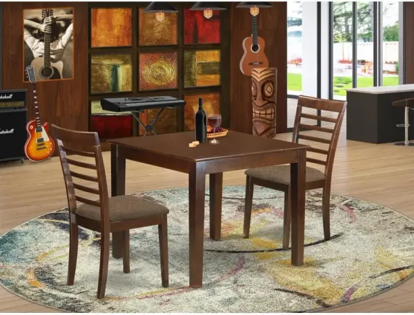 3 Pc Dinette Table set with a Dining Table and 2 Dining Chairs in Mahogany