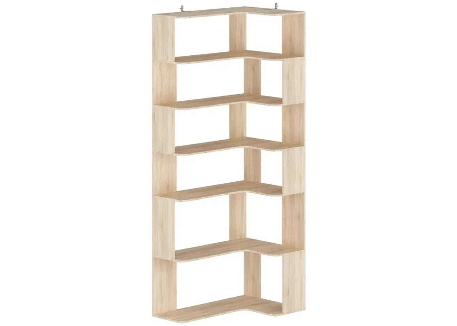 35.4 in. Wide Bright Wood Grain 7-Shelves Accent Bookcase, Open Back Bookshelf, Corner Bookcase (82 in. H x 23.6 in. D)