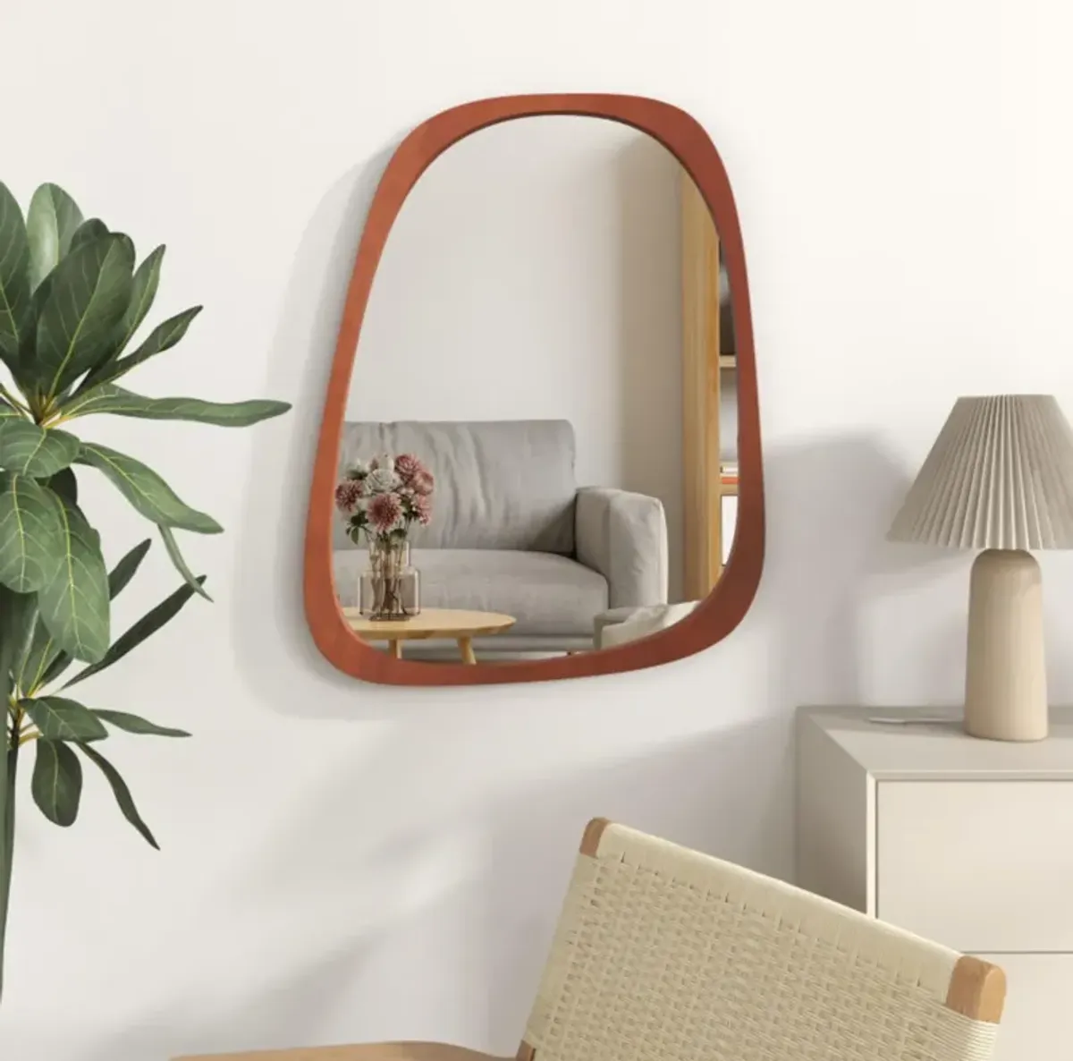 Hivvago Asymmetrical Abstract Irregular Shaped Wall Mirror with Rustic Frame