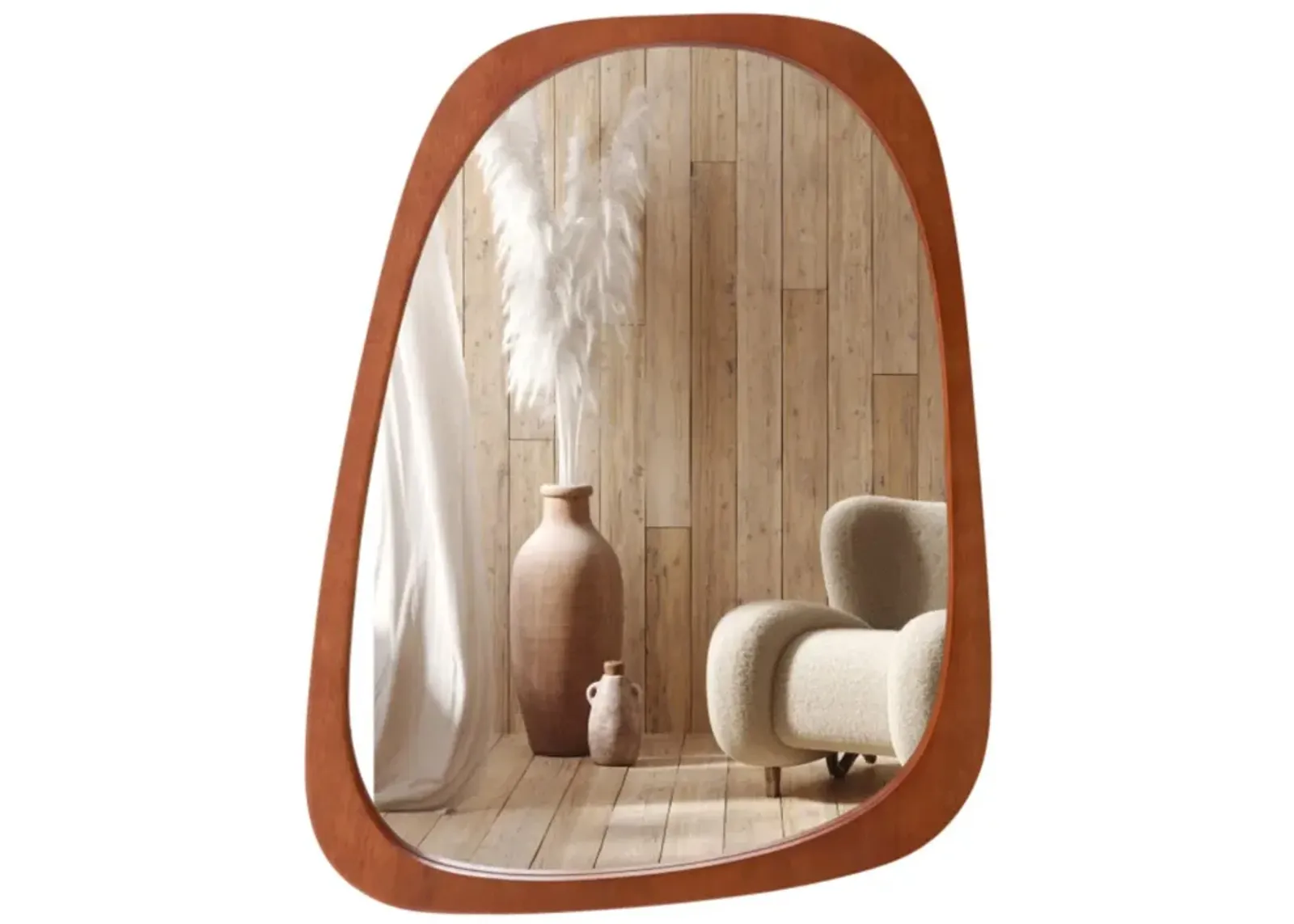 Hivvago Asymmetrical Abstract Irregular Shaped Wall Mirror with Rustic Frame