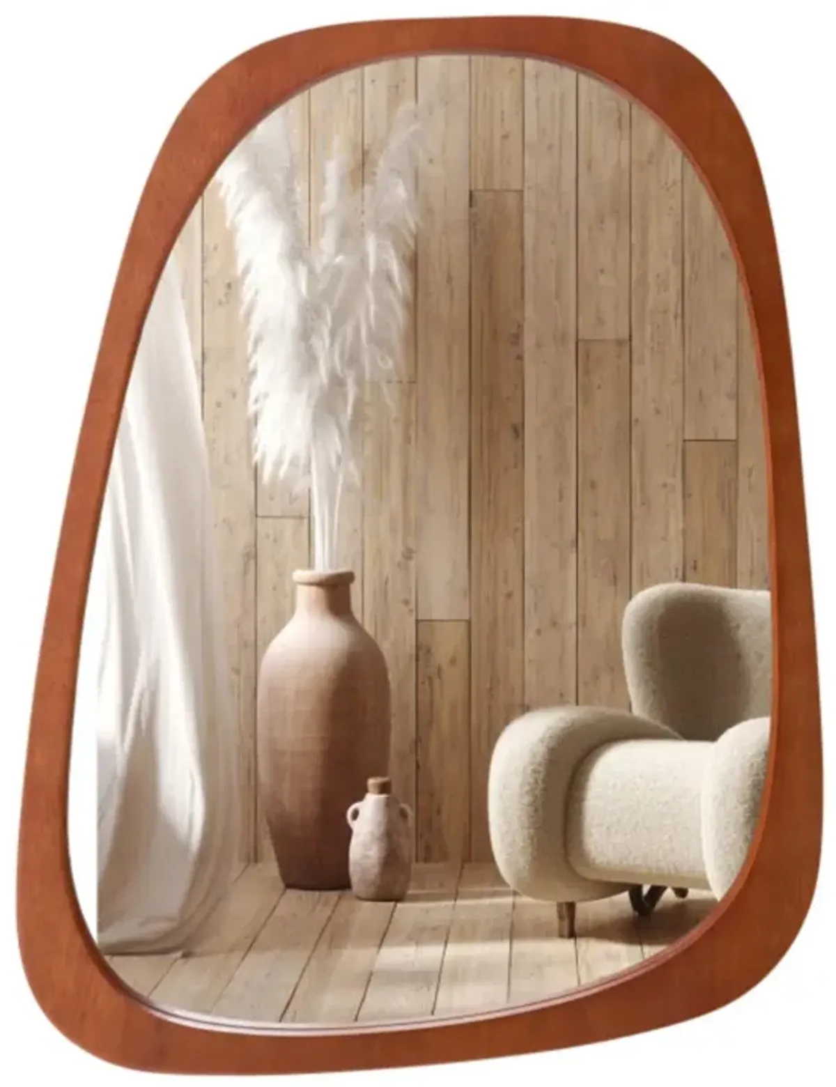 Hivvago Asymmetrical Abstract Irregular Shaped Wall Mirror with Rustic Frame