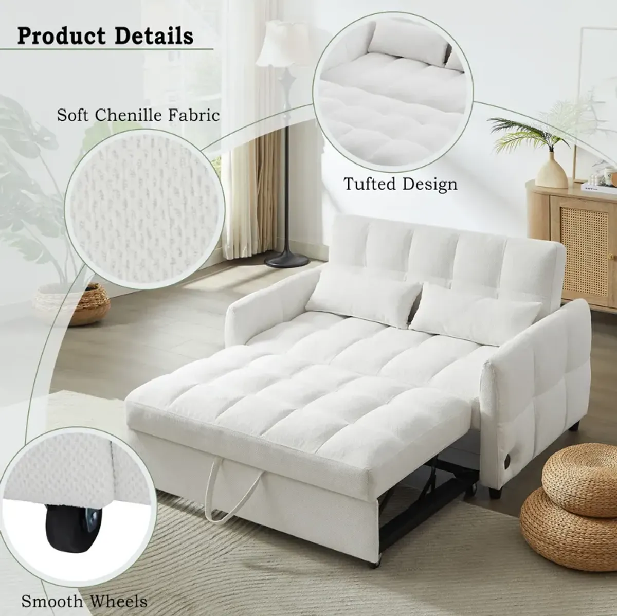 Merax Loveseat Sofa Pull-out Sleeper Sofa with 3 USB Ports