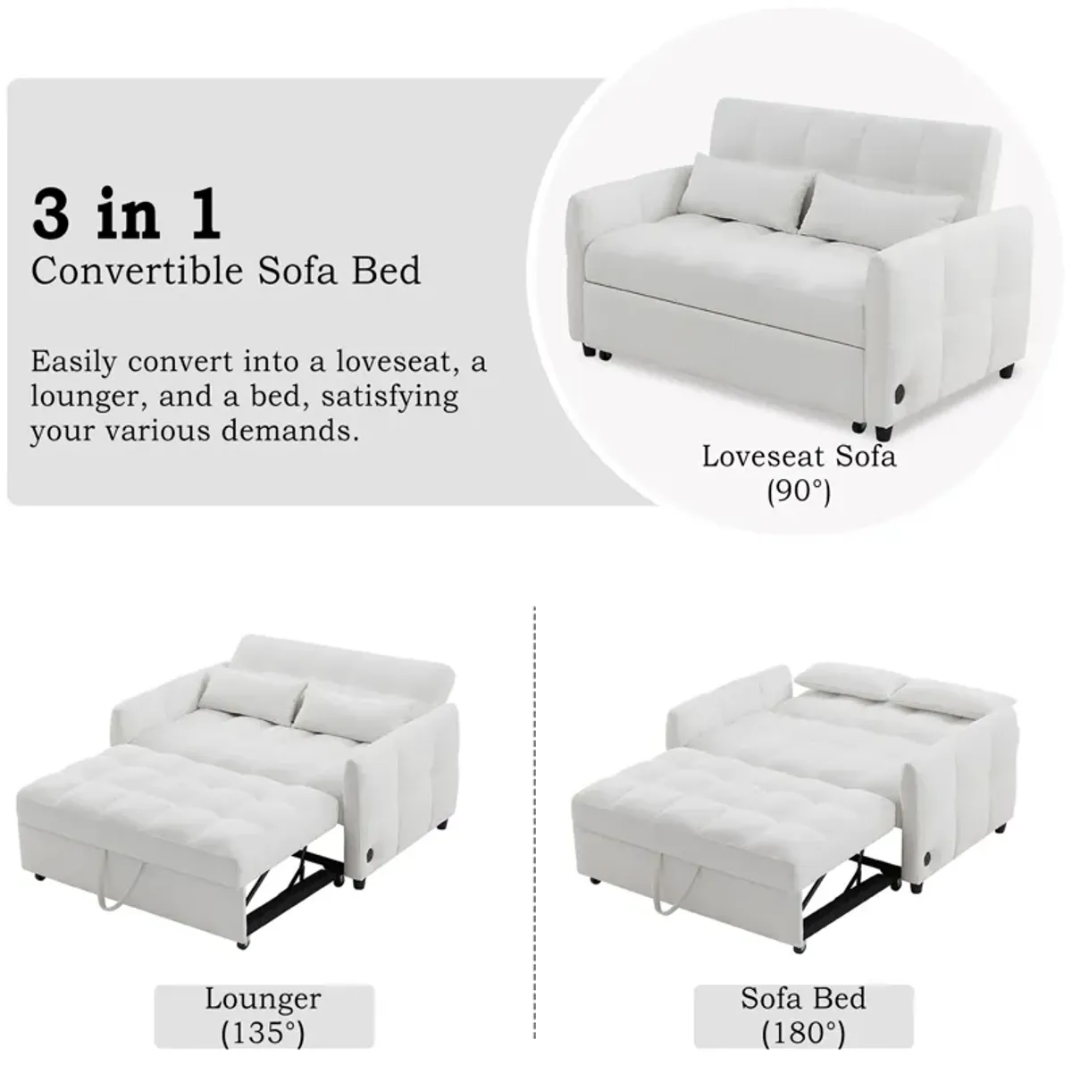 Merax Loveseat Sofa Pull-out Sleeper Sofa with 3 USB Ports