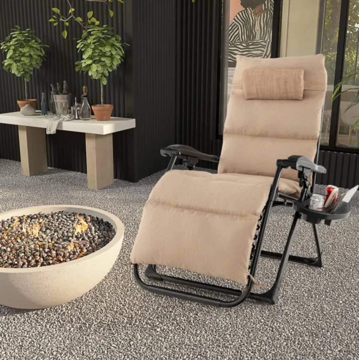 Hivvago Adjustable Metal Zero Gravity Lounge Chair with Removable Cushion and Cup Holder Tray