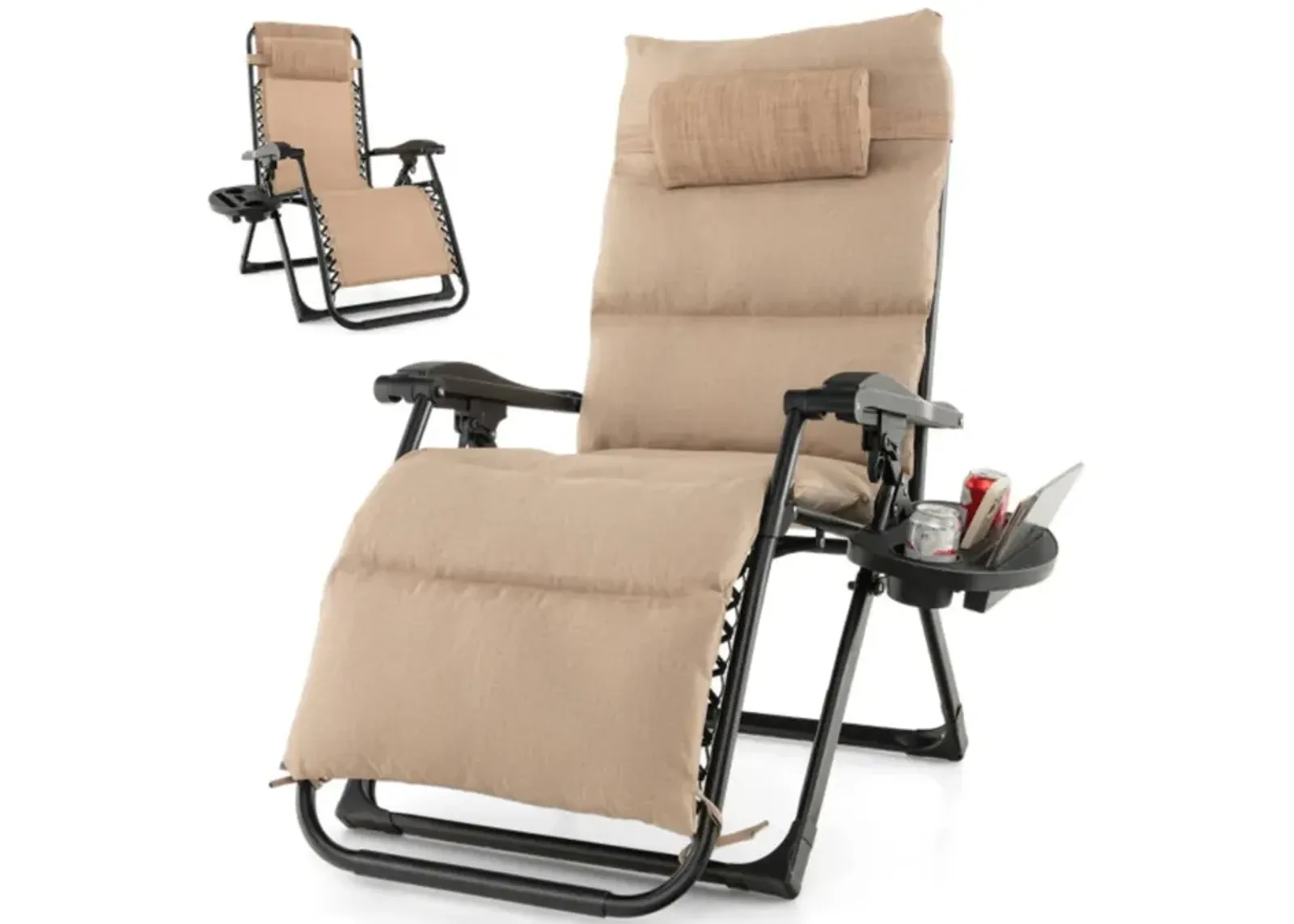 Hivvago Adjustable Metal Zero Gravity Lounge Chair with Removable Cushion and Cup Holder Tray