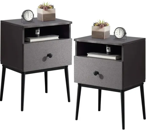Set of 2 Modern End Tables with Storage – Mid-Century Wooden Design