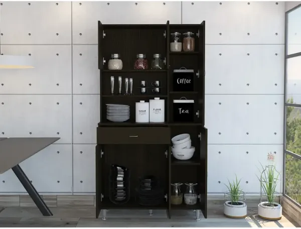 Tigard 1-Shelf 1-Drawer Pantry Cabinet Black Wengue