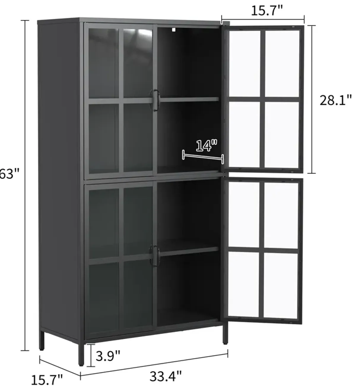 Premium White Metal Storage Cabinet with Tempered Glass Doors, Adjustable Shelves, Anti-Tipping Device, Magnetic Silent Closure, and Adjustable Feet for Home and Office Use