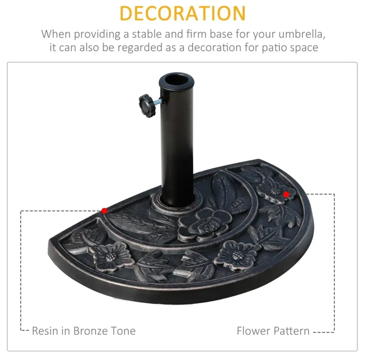 Bronze Umbrella Anchor: 20lbs Half-Round Decorative Resin Base