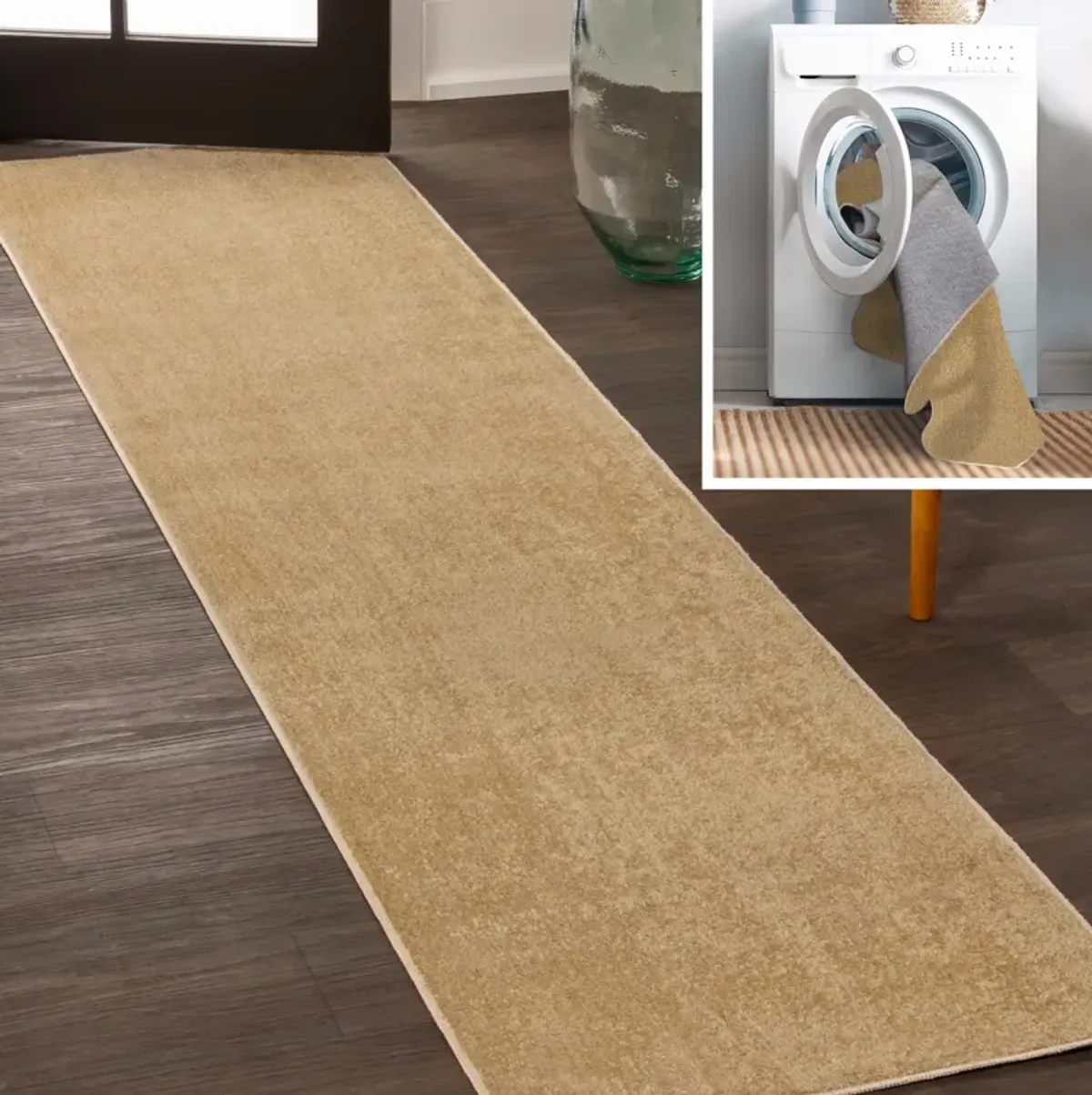 Twyla Classic Solid Low-Pile Machine-Washable Blue. Area Rug