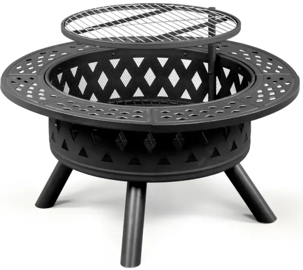 Metal Fire Pit with Cooking Grates, Outdoor Wood Burning Firepit for Grilling & Heating