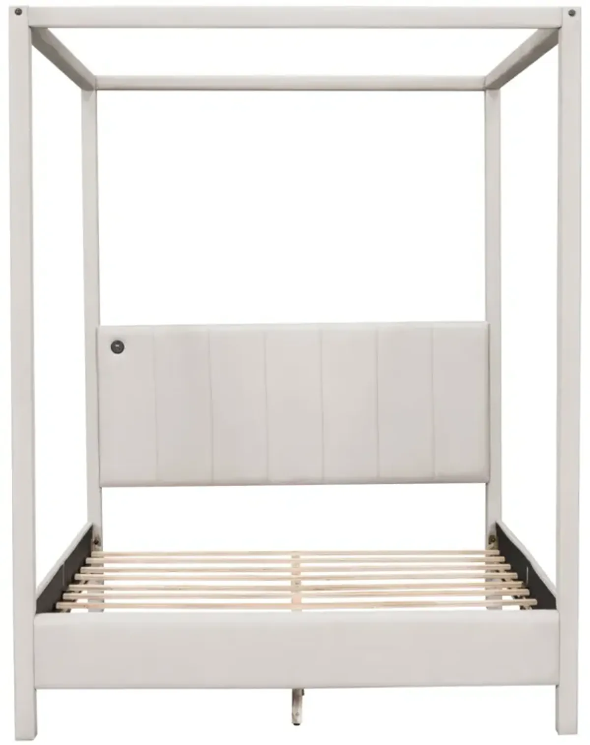 Queen Size Canopy Platform Bed With USB And Type C Ports, Canvas