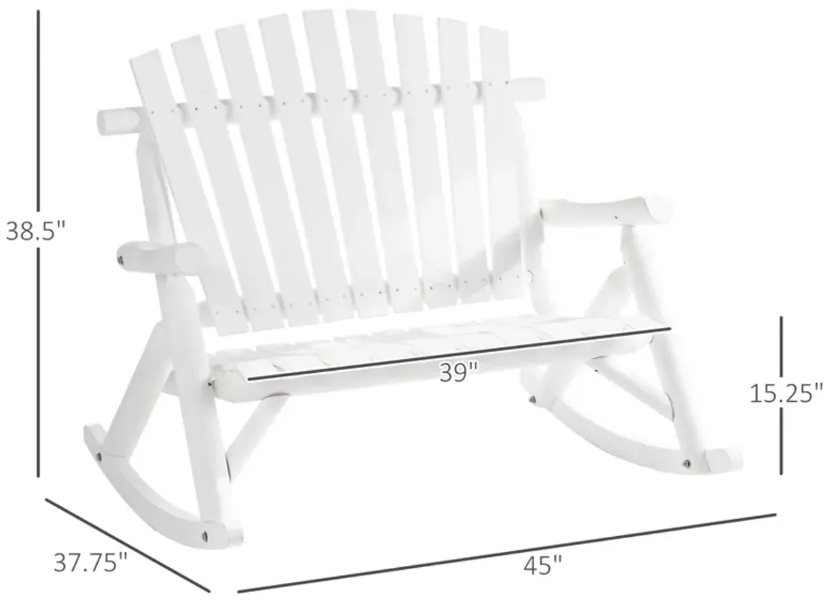 White Garden Duo: Adirondack 2-Seat Wooden Rocking Chair