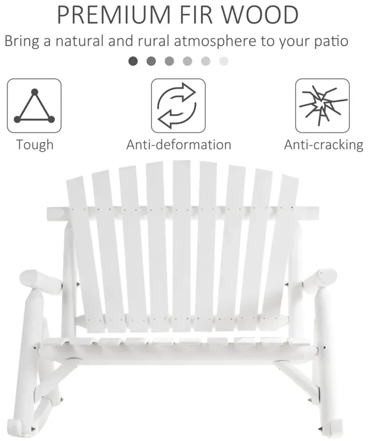 White Garden Duo: Adirondack 2-Seat Wooden Rocking Chair