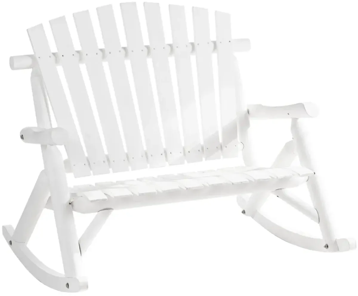 White Garden Duo: Adirondack 2-Seat Wooden Rocking Chair