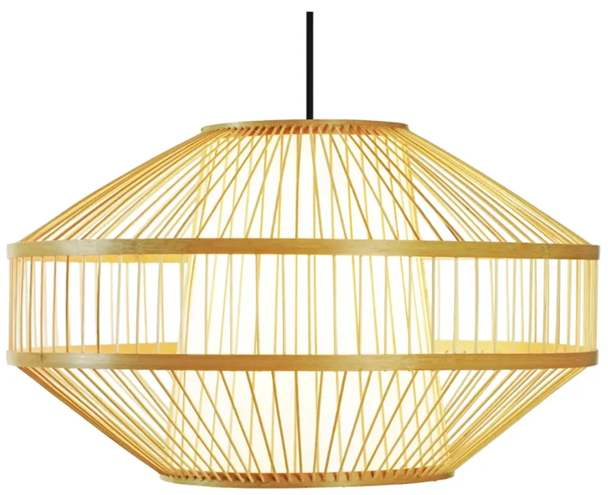 Modern Bamboo Lantern Pendant Lamp Hanging Light Shade for Entryway and Living Room, Medium