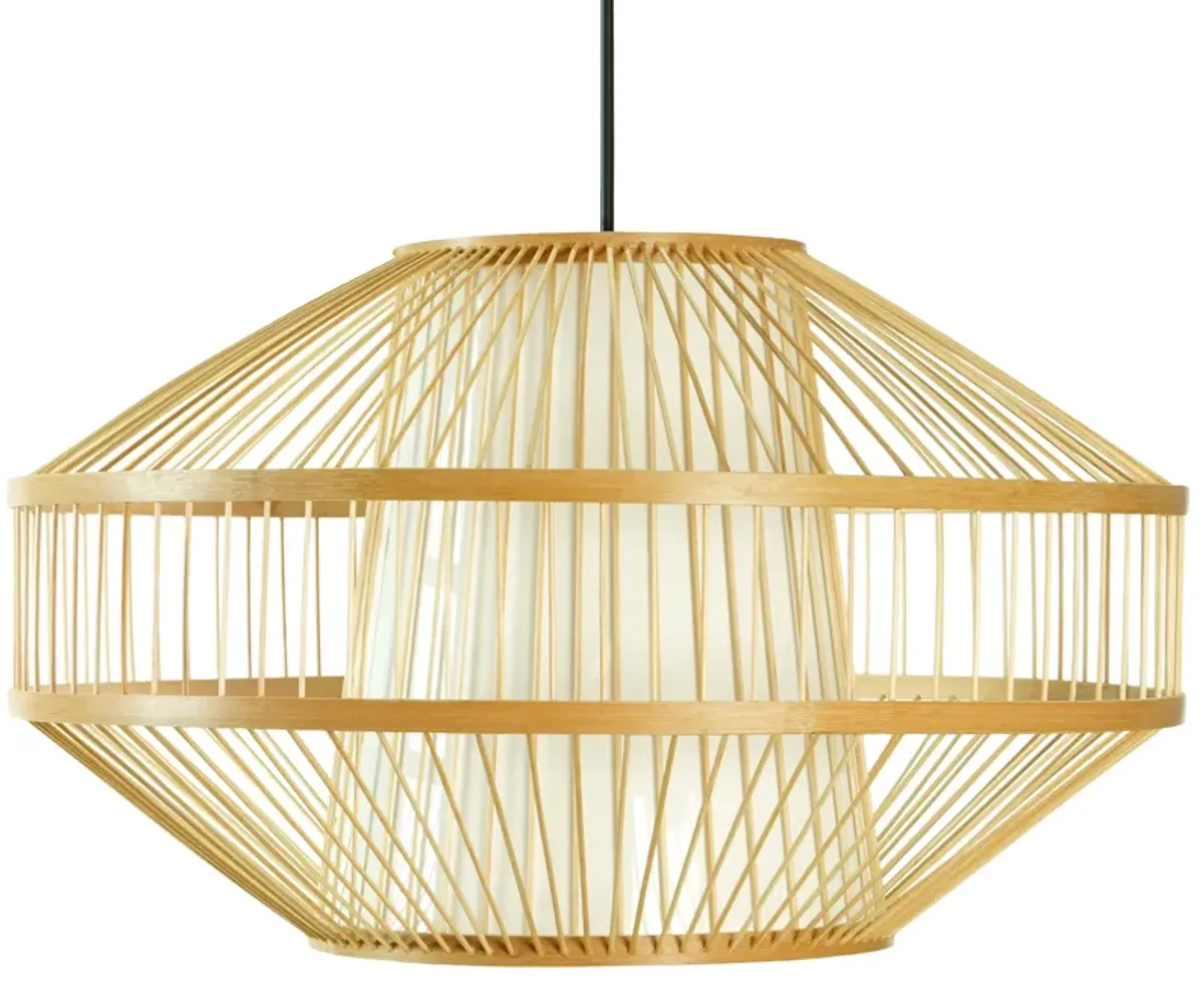 Modern Bamboo Lantern Pendant Lamp Hanging Light Shade for Entryway and Living Room, Medium