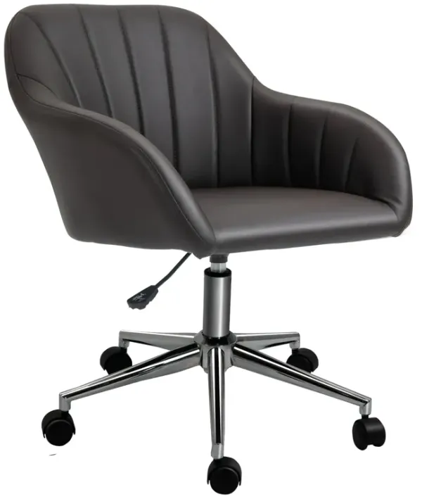 Brown PU Leather Chair: Mid-Back, Swivel, Tub Shape Design