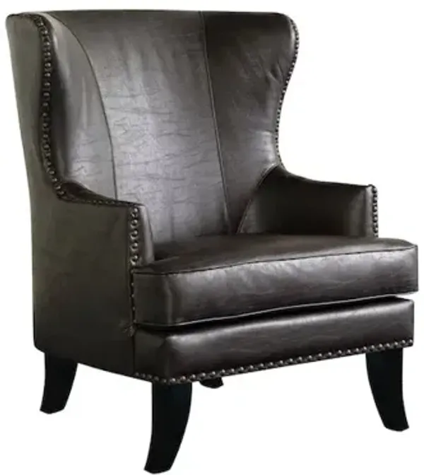Porter Designs Grant Crackle Leather Wingback Accent Chair, Brown