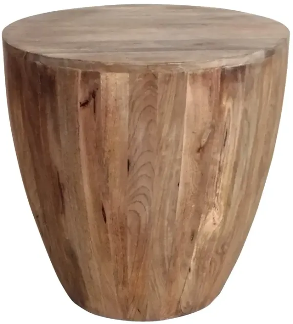 Handcarved Cylindrical Shape Round Mango Wood Distressed Wooden Side End Table, Brown-Benzara