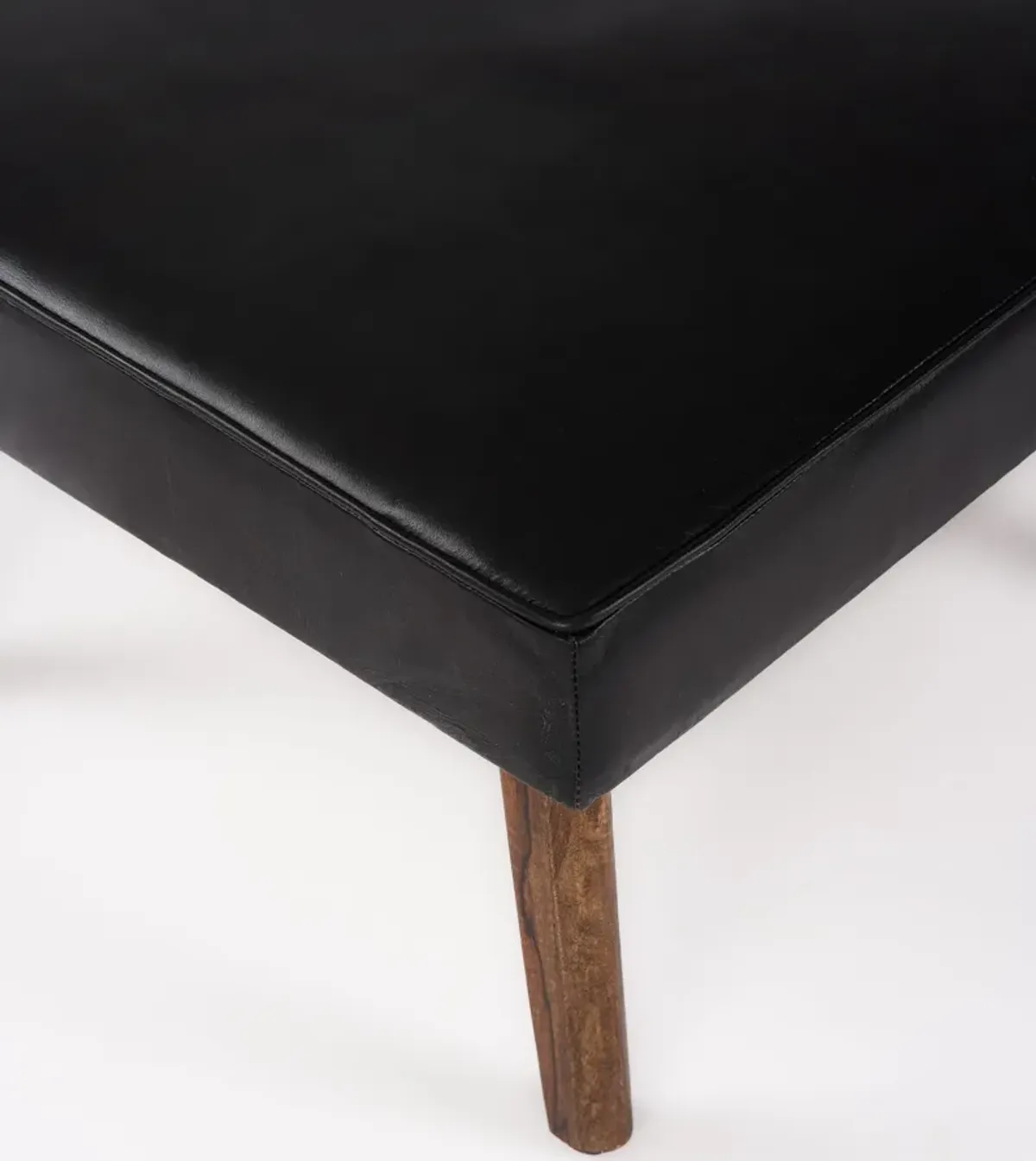 Handmade Eco-Friendly Geometric Buffalo Leather & Wood Black Square Ottomon Stool 24"x24"x16" From BBH Homes