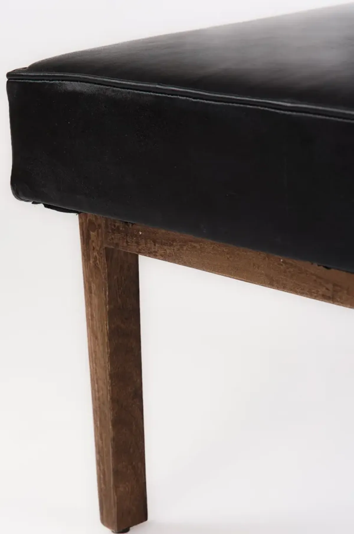 Handmade Eco-Friendly Geometric Buffalo Leather & Wood Black Square Ottomon Stool 24"x24"x16" From BBH Homes